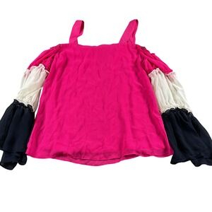 Coco Bianco Hot Pink Cold Shoulder Top Ruffle Bell Sleeves Medium